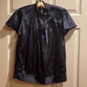Navy Blue Monaco tie neck button blouse medium